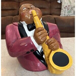 Vintage 1996 Clay Art Saxophone Man Jazz Player Cookie Jar 10"